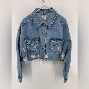 Topshop Cropped Distressef Jean Jacket Size 8